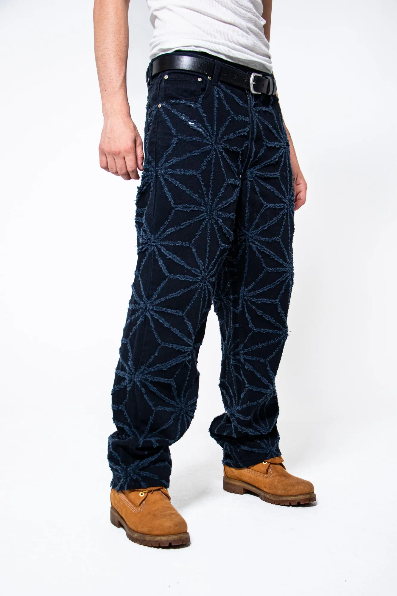 Mediums 1of1 star pattern distressed navy jeans - 34/30
