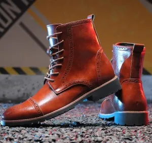 Men's Brogues Vintage Ankle Dress Boots Up To Size 11.5