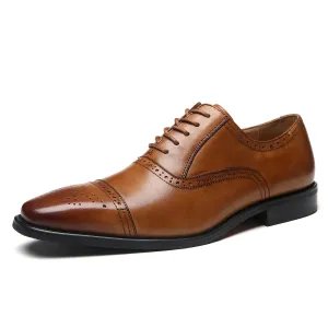 Men's Cap Toe Lace up Oxford Dress Shoes Posh-1-tan