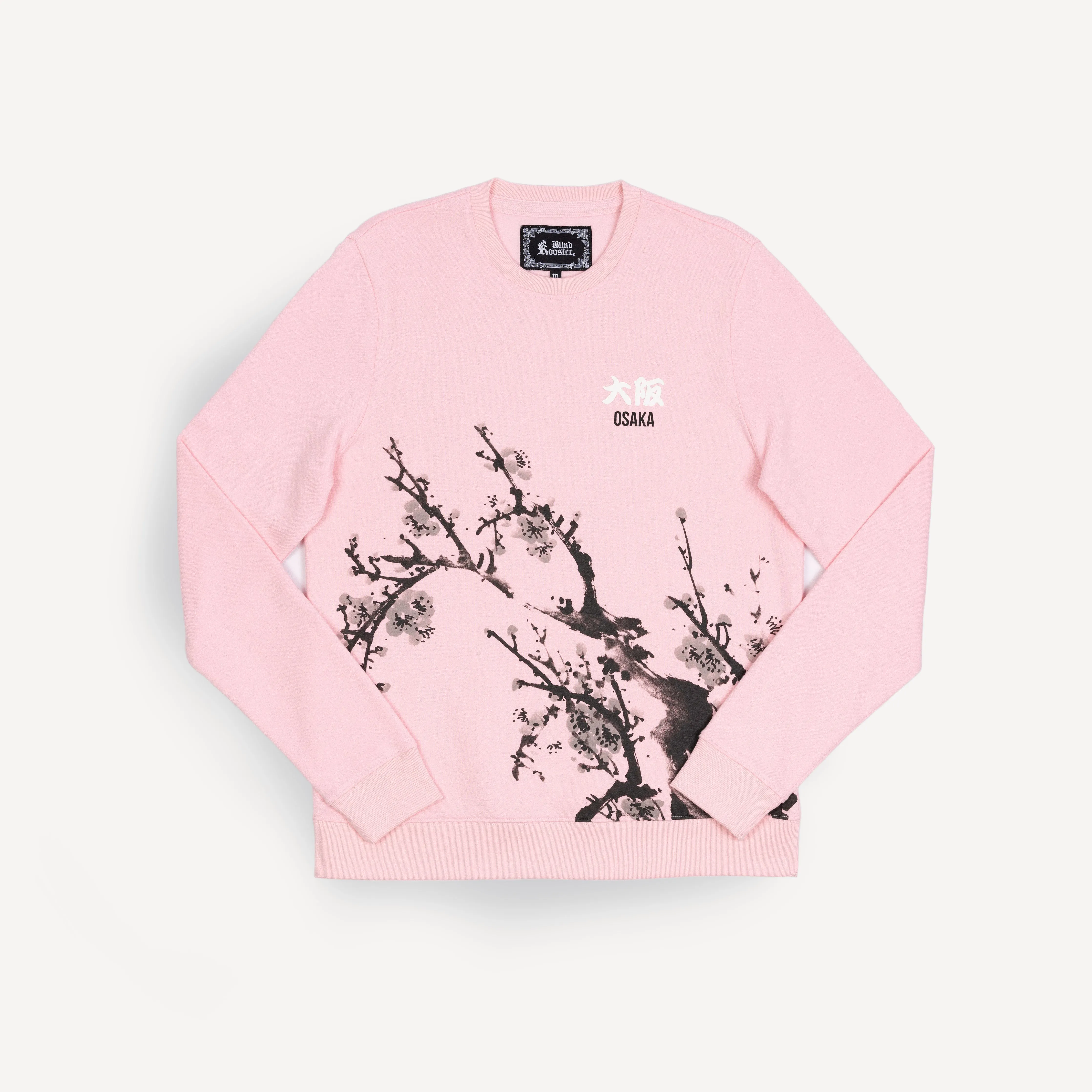 Mens Graphic Wraparound Crewneck Sweatshirt - Rose Shadow / Kanji Osaka