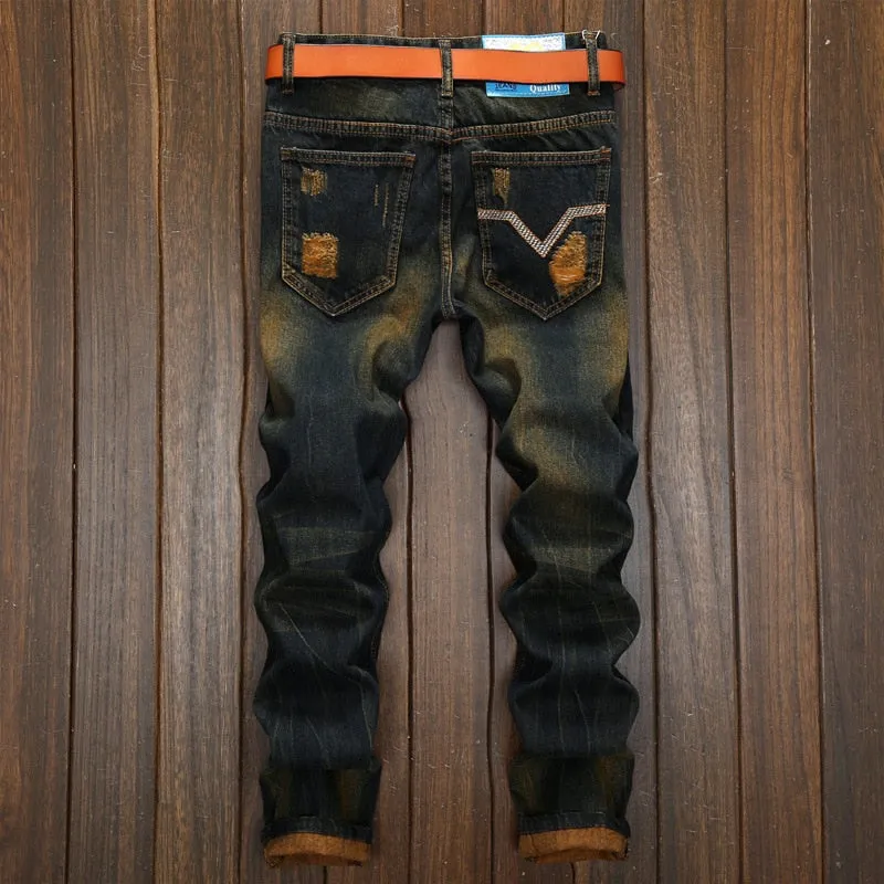 Men's Ripped Distressed Fashion Jeans Up To Size 40