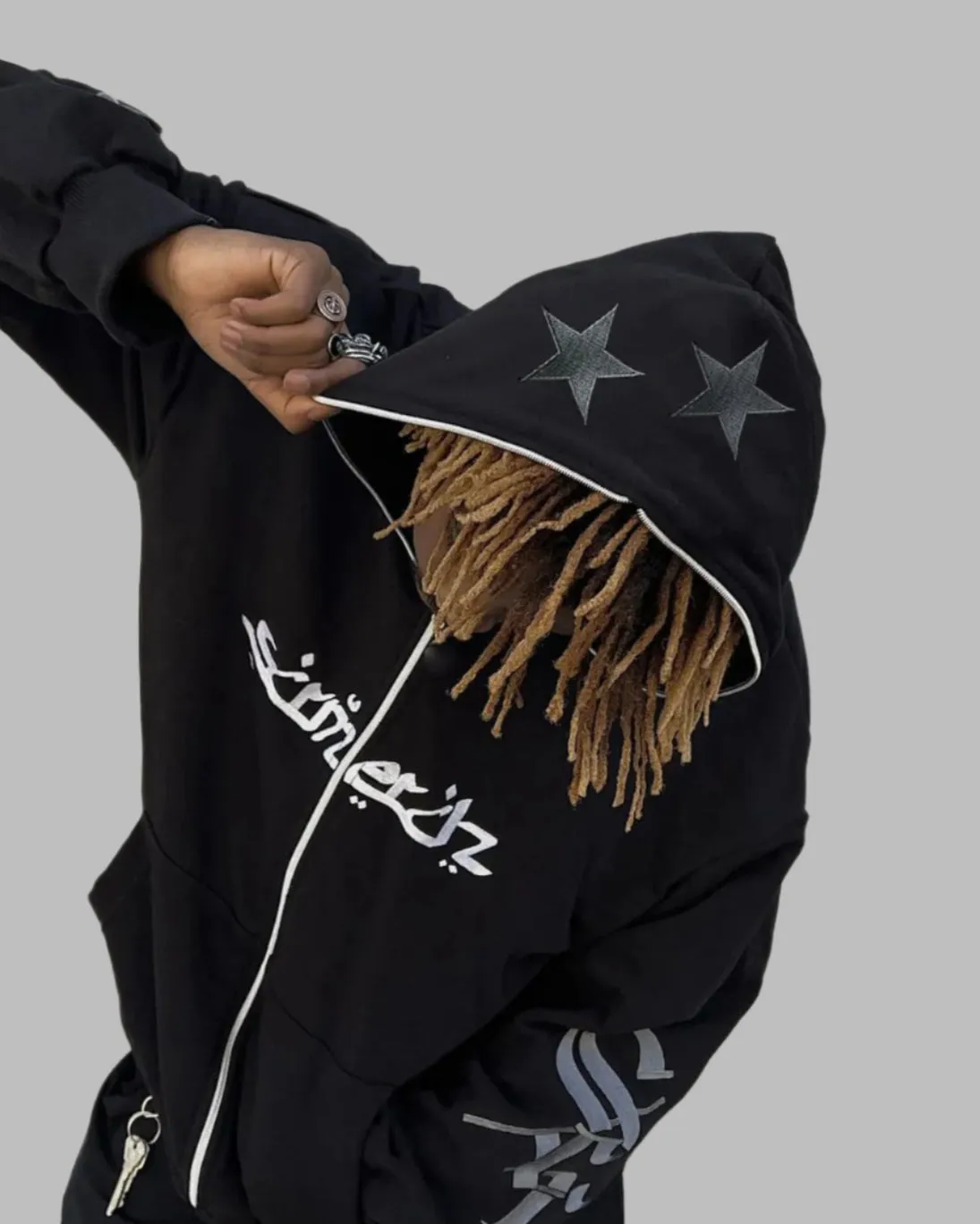 Men's Star Embroidery Zip Up Hoodie