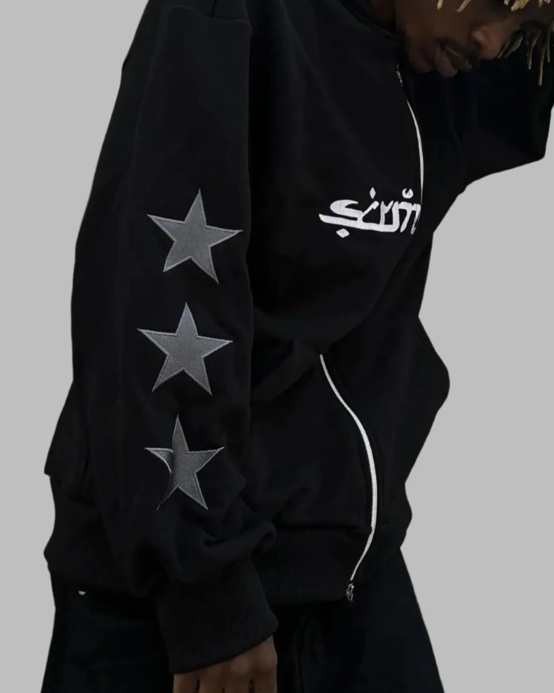 Men's Star Embroidery Zip Up Hoodie