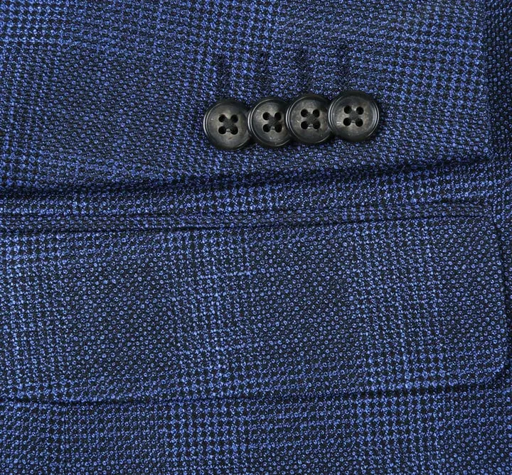 Mens Two Button Classic Fit Sport Coat Blazer In Navy Blue Windowpane Plaid