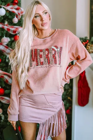 MERRY Christmas Plaid Corded Sweatshirt