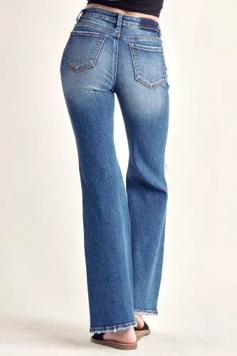 MID RISE DISTRESSED FLARE JEANS