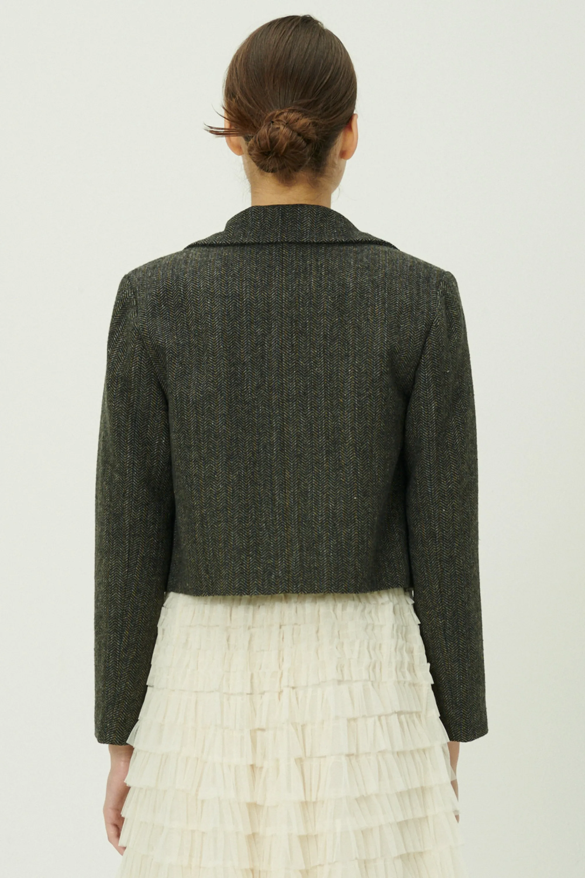Miquela Herringbone Crop Blazer