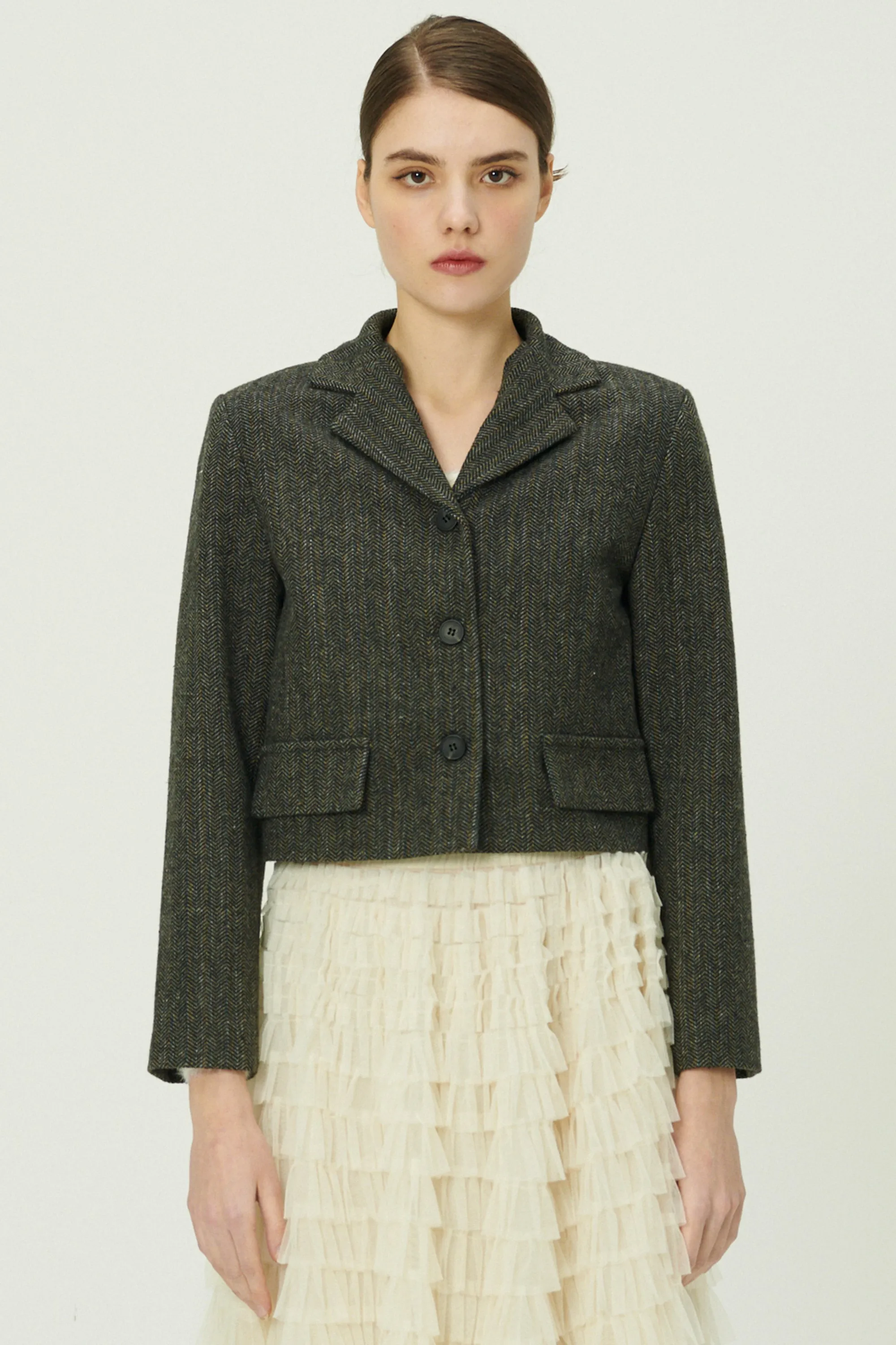Miquela Herringbone Crop Blazer