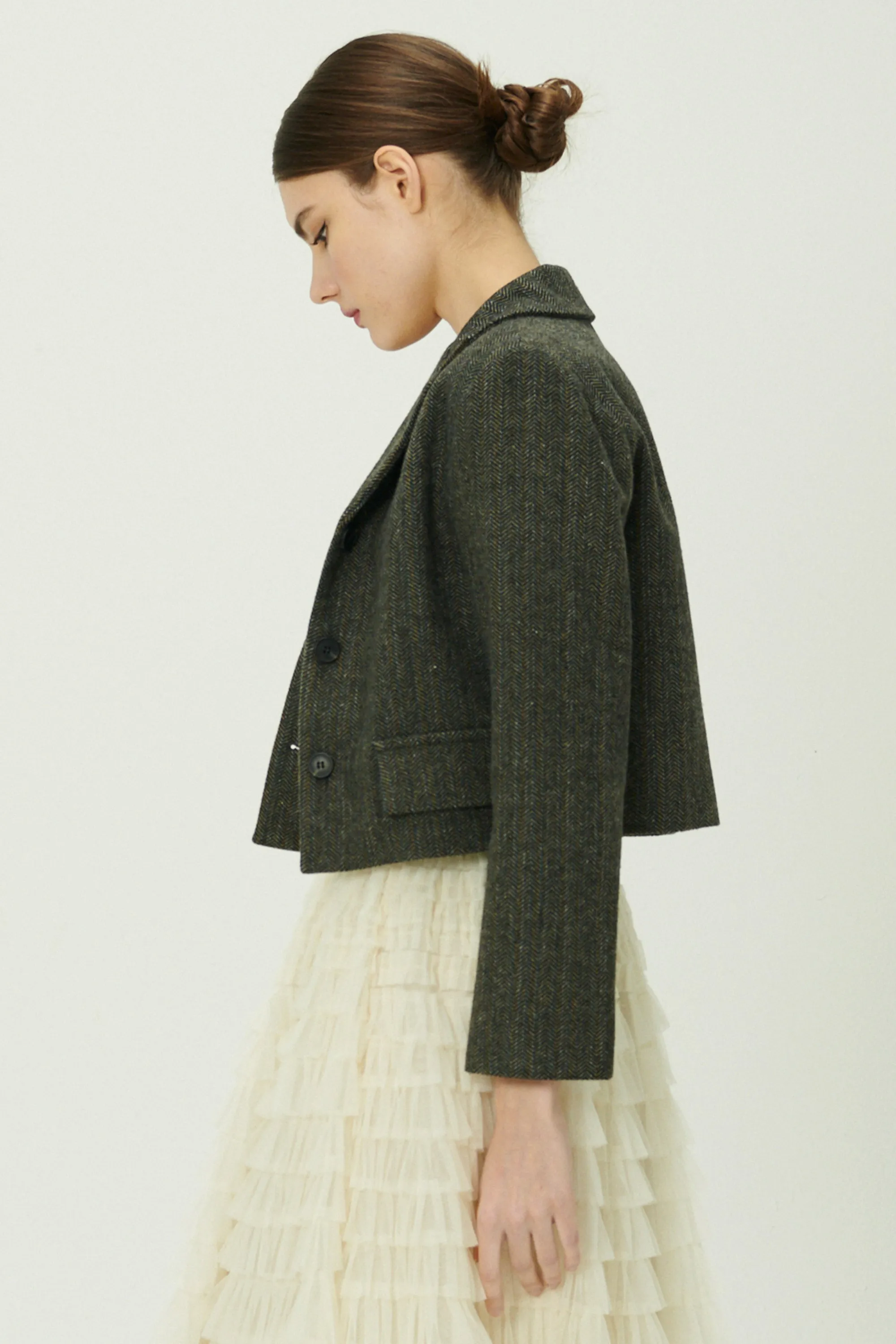 Miquela Herringbone Crop Blazer