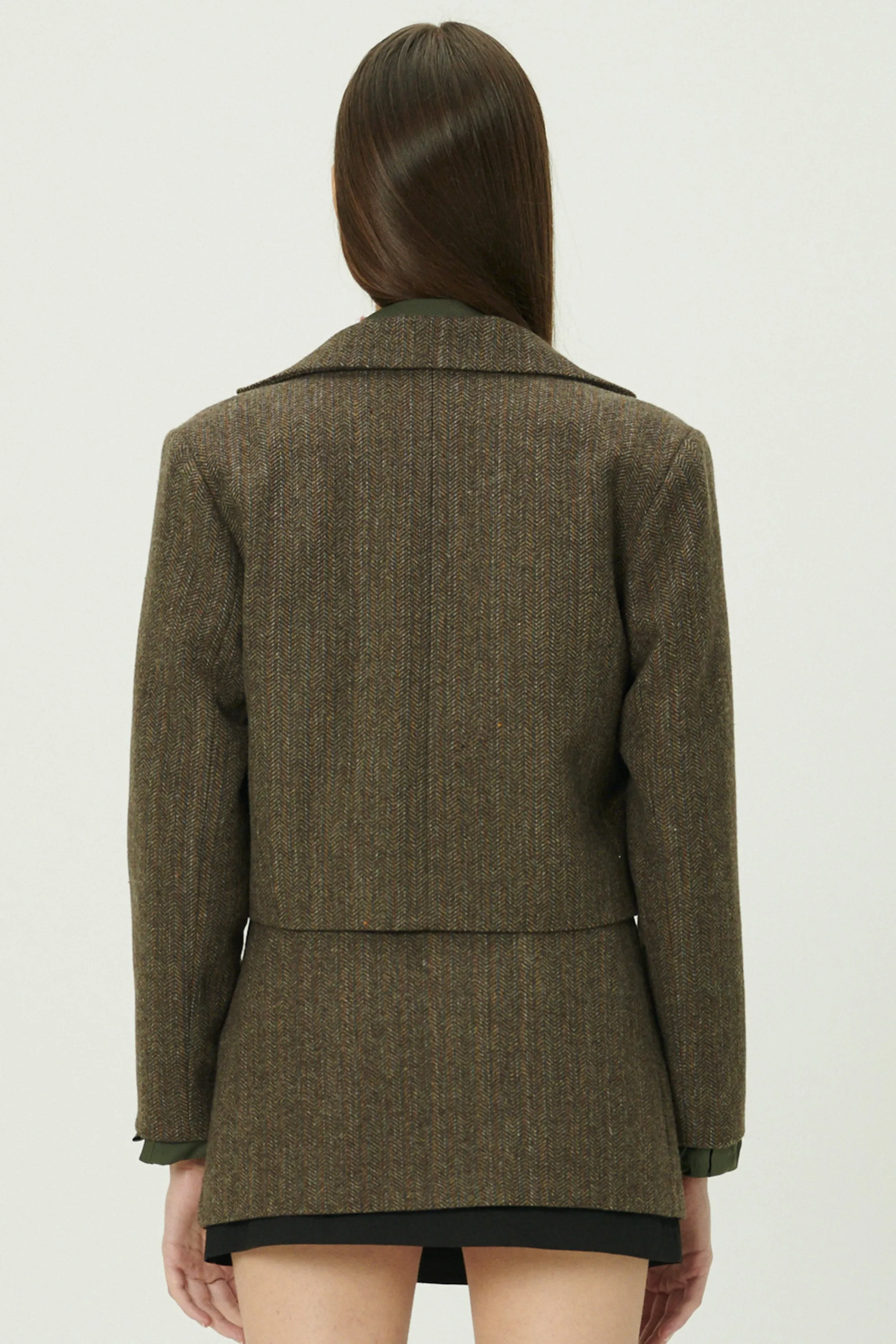 Miquela Herringbone Crop Blazer