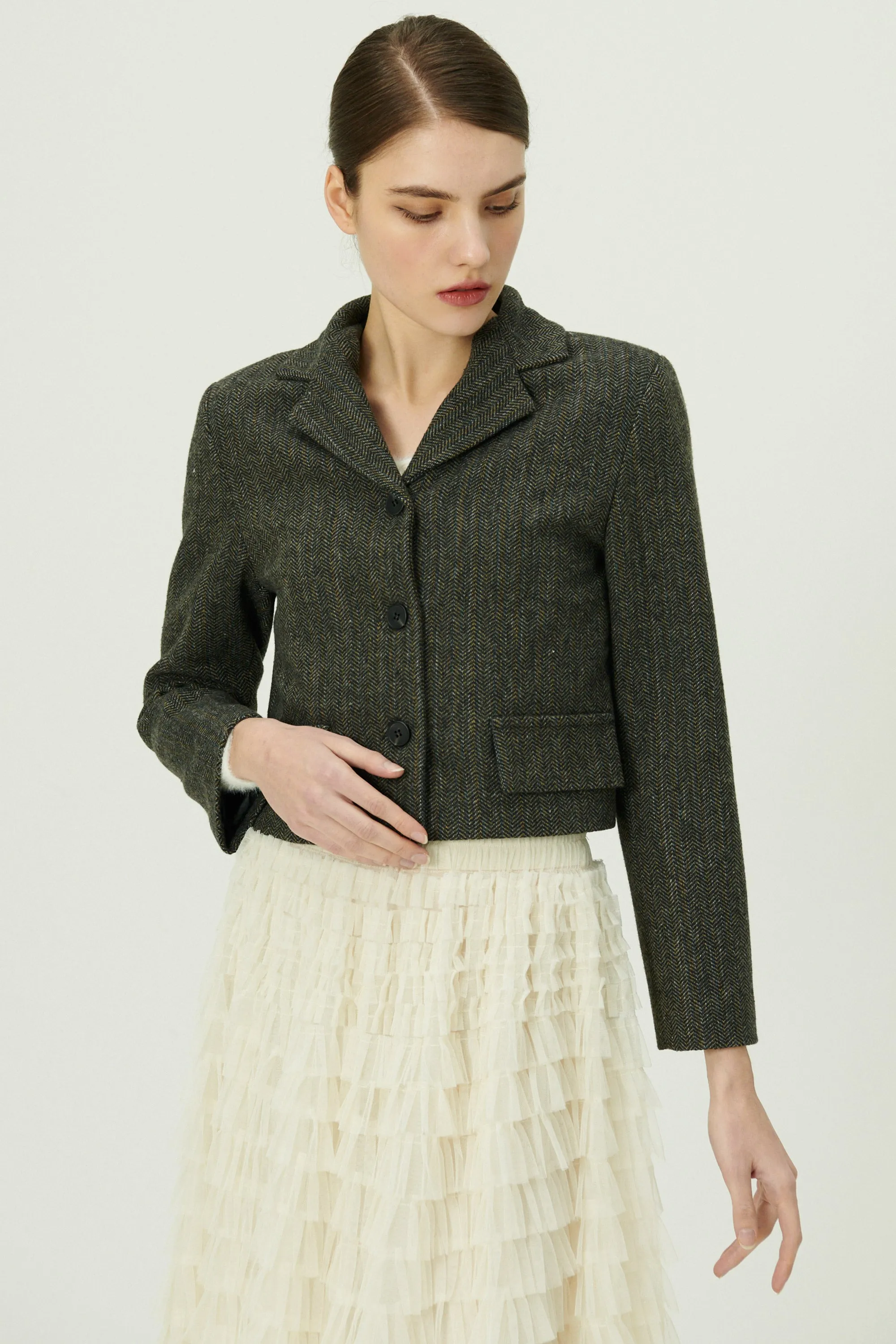 Miquela Herringbone Crop Blazer