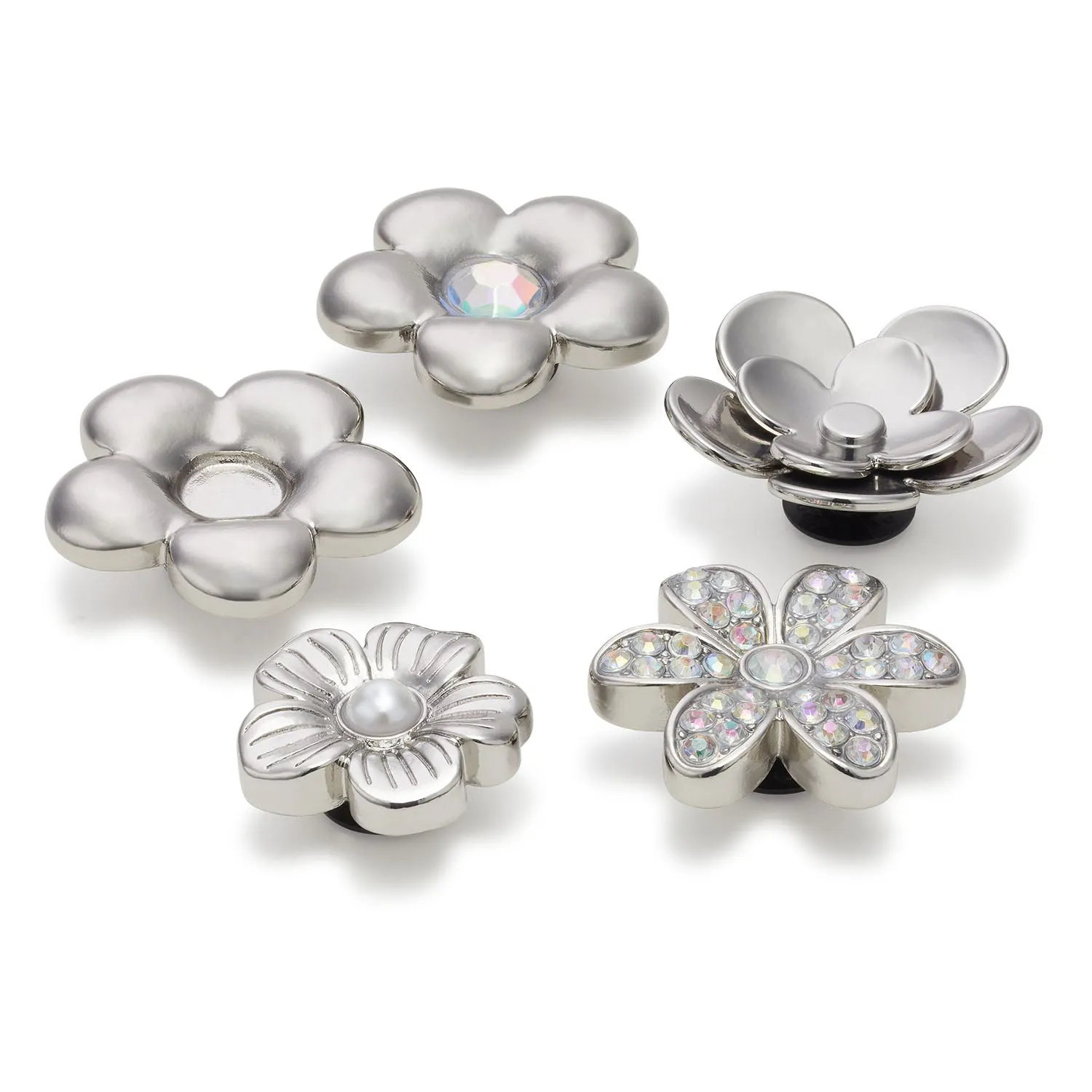 Monochrome Silver Flowers 5 Pack Jibbitz
