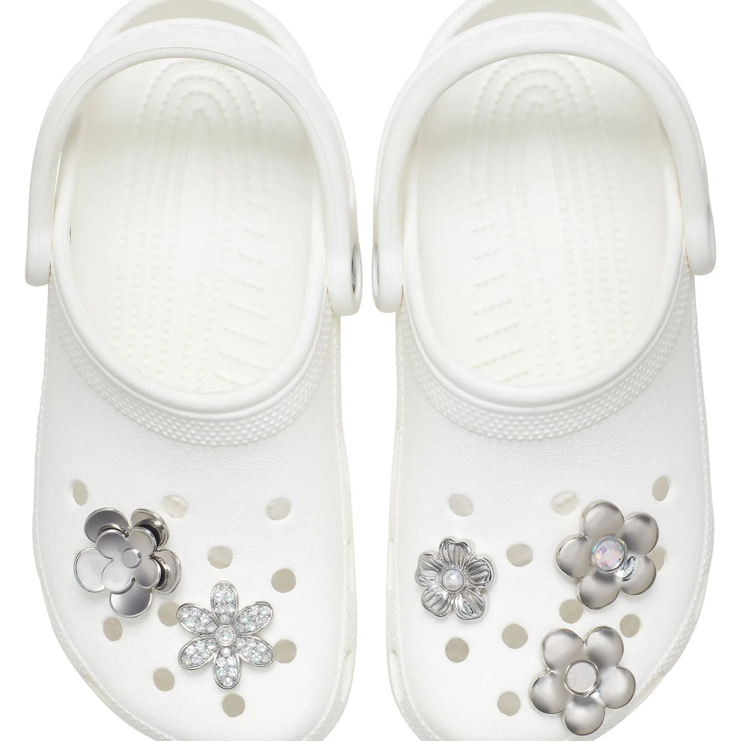 Monochrome Silver Flowers 5 Pack Jibbitz