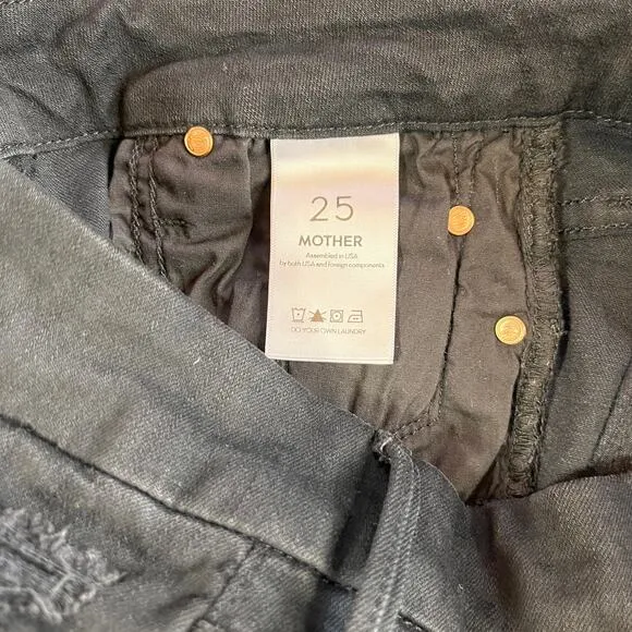 Mother Jeans Skinny Looker Ankle Fray Wash: Guilty (Black) Distressed Sz 25
