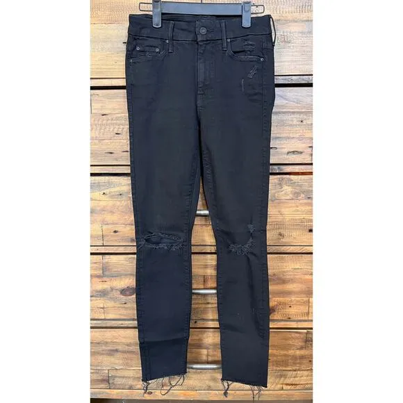 Mother Jeans Skinny Looker Ankle Fray Wash: Guilty (Black) Distressed Sz 25