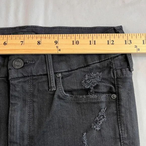 Mother Jeans Skinny Looker Ankle Fray Wash: Guilty (Black) Distressed Sz 25