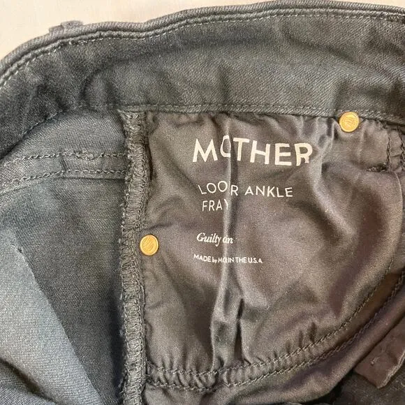 Mother Jeans Skinny Looker Ankle Fray Wash: Guilty (Black) Distressed Sz 25