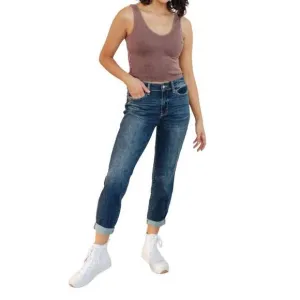 NEW JUDY BLUE midrise cuffed boyfriend jeans in medium wash