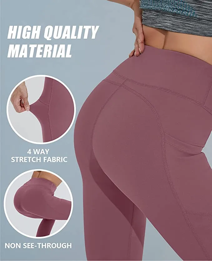 New Polygon Yoga Pants for Women, High Waisted Leggings with Pockets, Tummy Control Non See Through Workout Pants in Rose Pink, Sz S!