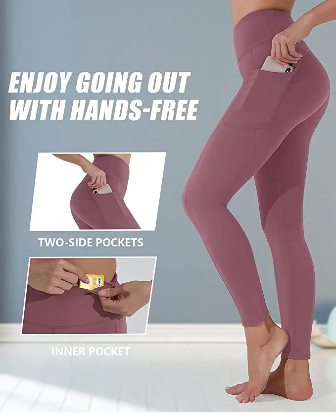 New Polygon Yoga Pants for Women, High Waisted Leggings with Pockets, Tummy Control Non See Through Workout Pants in Rose Pink, Sz S!