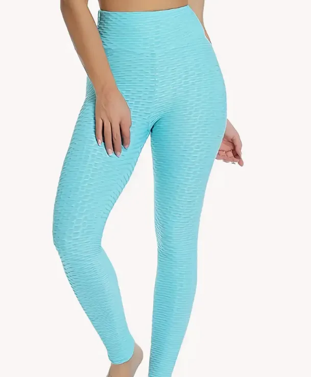 NEW Sexy Honeycomb Yoga Fitness Leggings, Solid Color Slimming Butt Lifting Sports Pants, Women's Activewear, Teal, Sz S, Retails $90