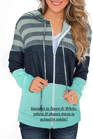 New SMENG Womens Full-Zip Hooded Jacket in Navy & White! Not Green! Where you see green it is white! Sz S!