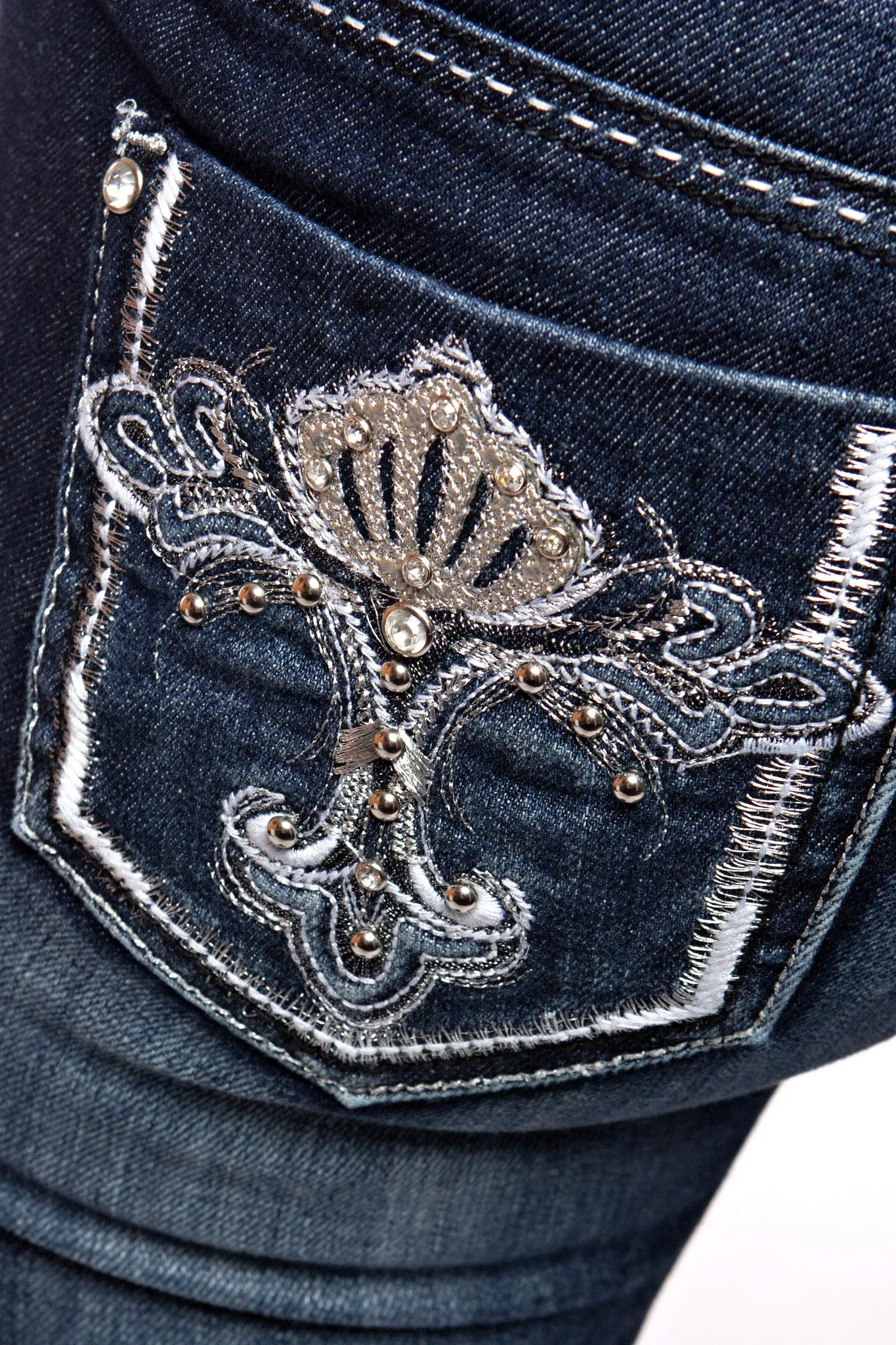 NICHOLE J. FADED EMBELLISHED JEANS