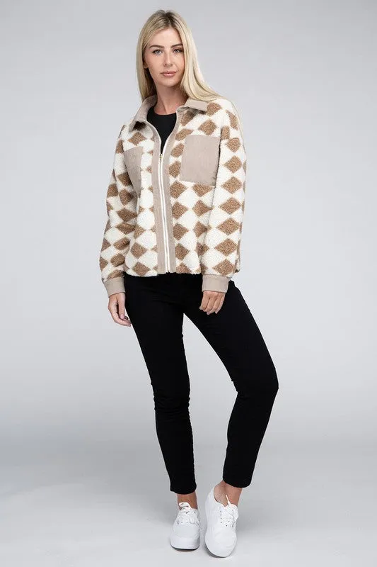 Nuvi Apparel Checked Zip Pockets Jacket