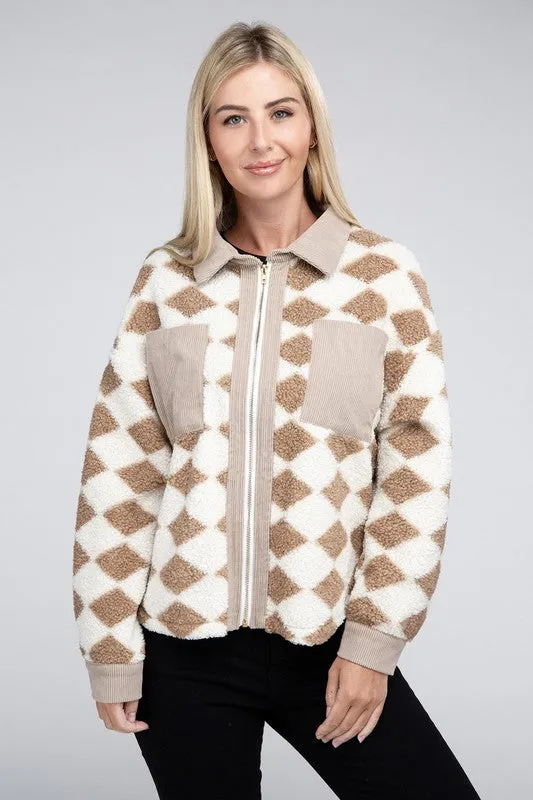 Nuvi Apparel Checked Zip Pockets Jacket