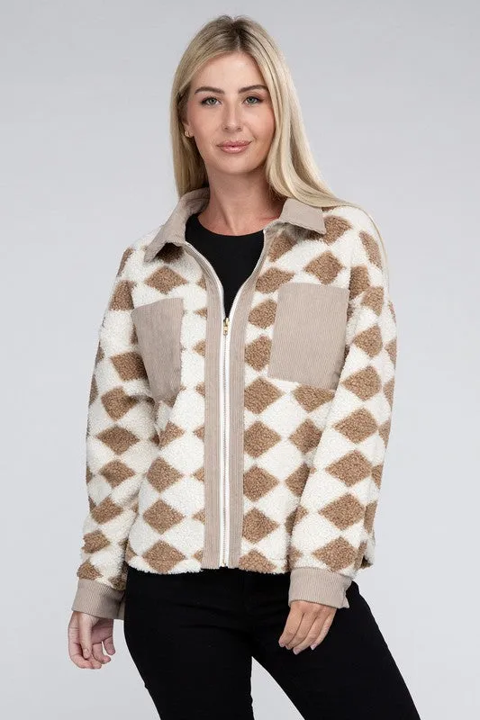 Nuvi Apparel Checked Zip Pockets Jacket