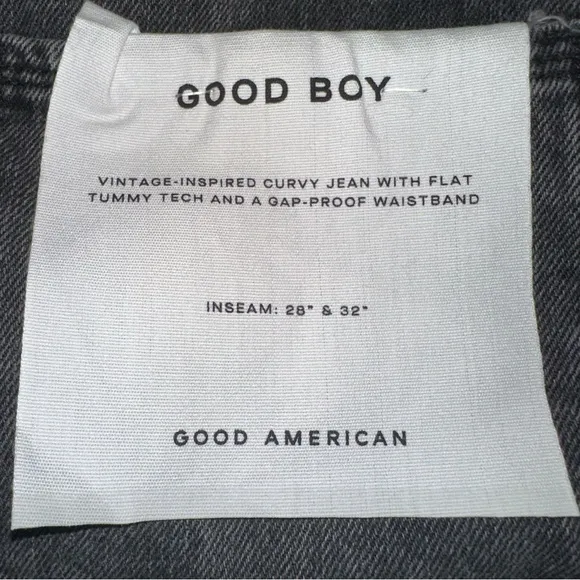 NWT Good‎ American 27 Good Boy Frayed Outseam Washed Black Straight Leg Jeans