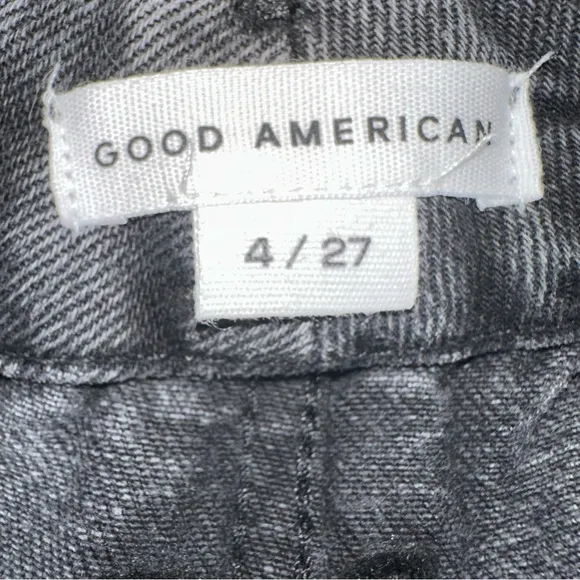 NWT Good‎ American 27 Good Boy Frayed Outseam Washed Black Straight Leg Jeans
