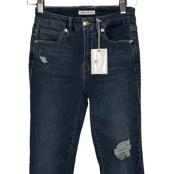 NWT Good American Womens Good Legs Distressed Jeans Size 00/24 Stretch Mid Rise