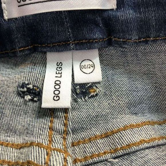 NWT Good American Womens Good Legs Distressed Jeans Size 00/24 Stretch Mid Rise