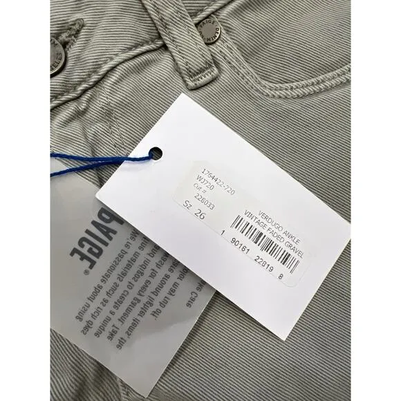 NWT Paige Womens Vintage Faded Gravel Verdugo Ankle Jeans Size 26