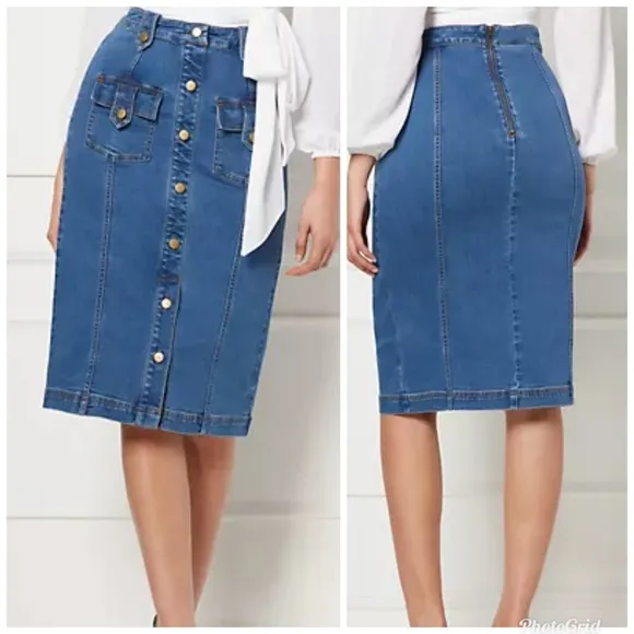 NY &amp; Co. Lyonne Blue Denim Midi Skirt - Eva Mendes Collection - Size XS