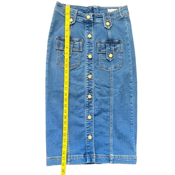 NY &amp; Co. Lyonne Blue Denim Midi Skirt - Eva Mendes Collection - Size XS