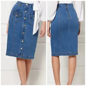 NY &amp; Co. Lyonne Blue Denim Midi Skirt - Eva Mendes Collection - Size XS
