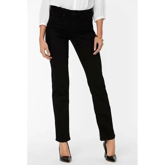 NYDJ Marilyn Straight Jeans Denim Faded Black 10