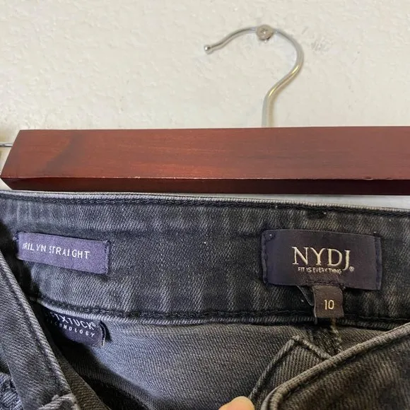 NYDJ Marilyn Straight Jeans Denim Faded Black 10