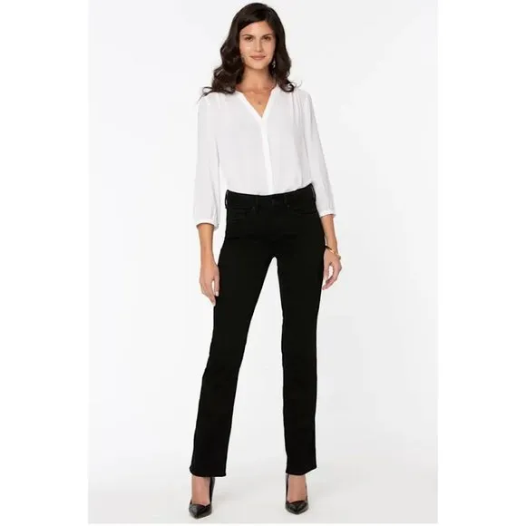 NYDJ Marilyn Straight Jeans Denim Faded Black 10