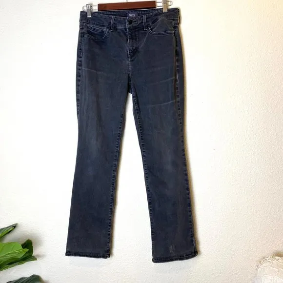 NYDJ Marilyn Straight Jeans Denim Faded Black 10