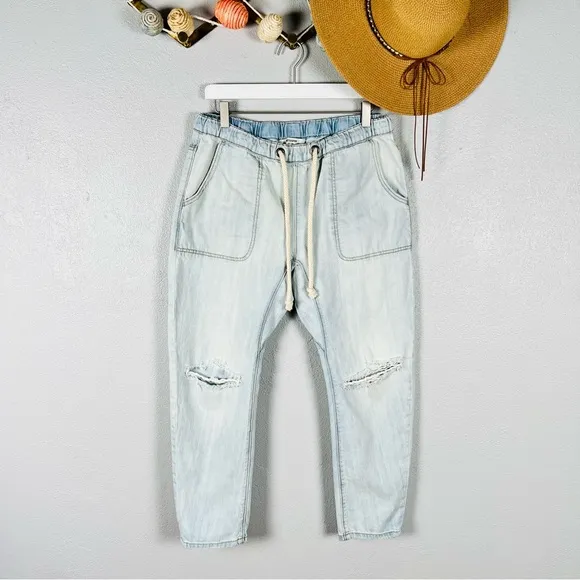 One Teaspoon Shabbie Drawstring Boyfriend Distressed Denim Jeans Size Medium