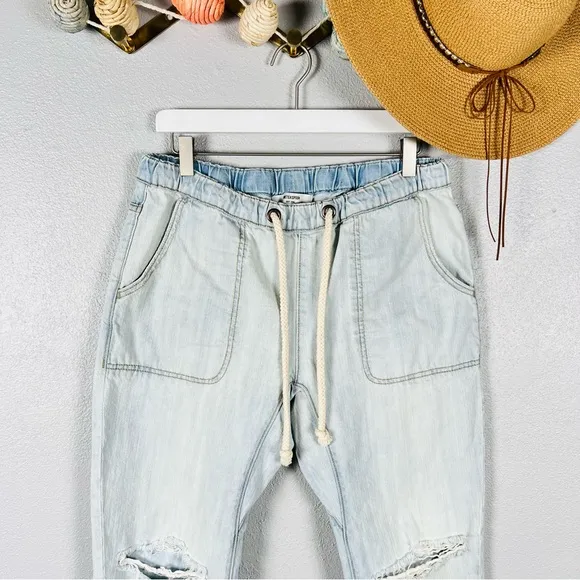 One Teaspoon Shabbie Drawstring Boyfriend Distressed Denim Jeans Size Medium