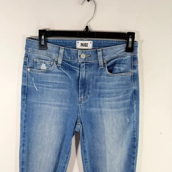 Paige Hoxton Ankle Jeans in Dezi Destructed High Rise Distressed Denim 26