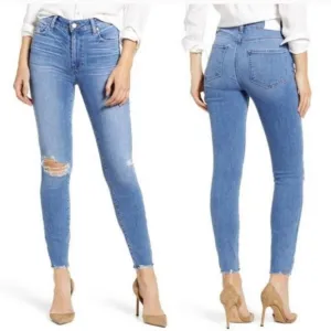 Paige Hoxton Ankle Jeans in Dezi Destructed High Rise Distressed Denim 26