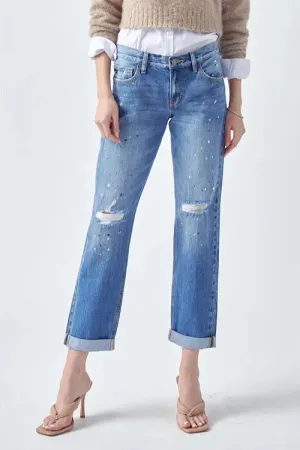 Paint Effect Distressed Boyfriend Jeans