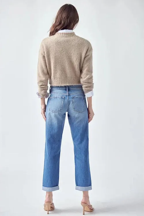 Paint Effect Distressed Boyfriend Jeans