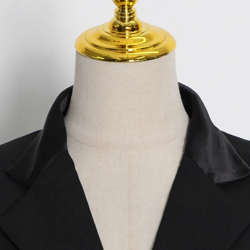 Patchwork Diamond Sexy Black Open Back Female Blazer Notched Slim Jackets