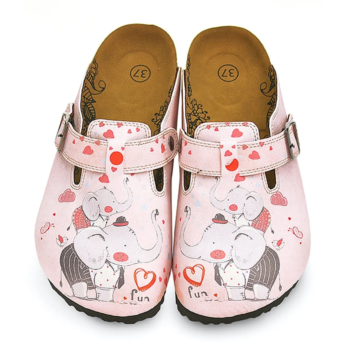 Pink and Red Colored, Fun Elephant Patterned Clogs - WCAL338